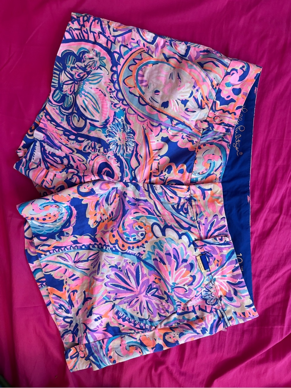 Lilly Pulitzer Pink, Navy & Coral Paisley Cotton Shorts